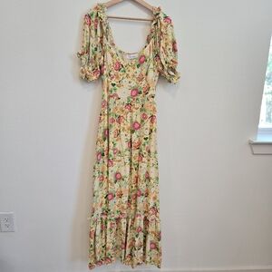 Le Reveur Floral Milkmaid Cottagecore floral boho Maxi tier dress size Large